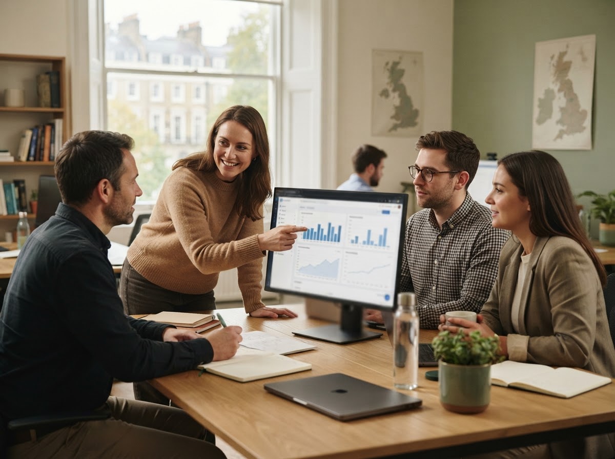Pepwealth AI analyst reviewing data models in a calm, neutral-toned workspace